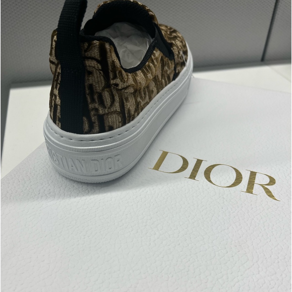 Christian Dior Solar Bronze Velvet Oblique Logo Slip On Sneakers…..